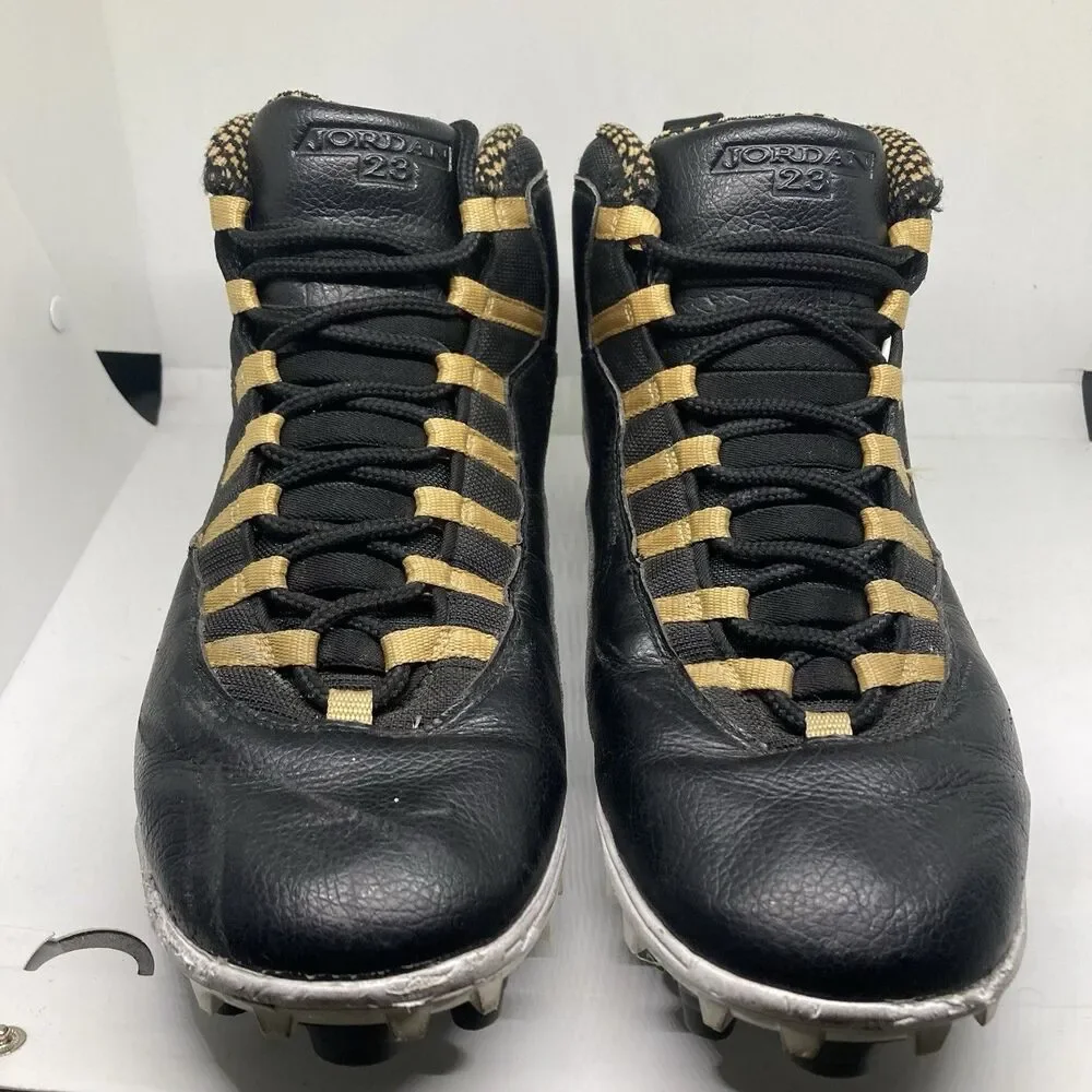 Jordan 10 TD Mid Black Metallic Gold Mens 12 Football Cleats Shoes